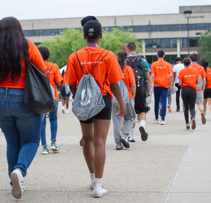 Students walking at orientation